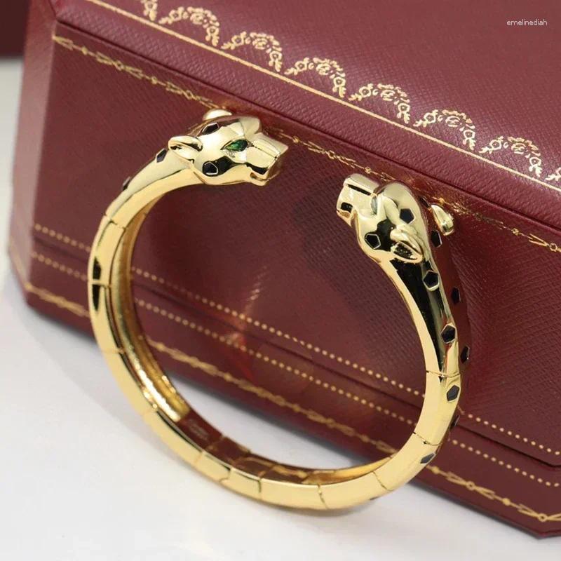 Bangle Top Quality Cheetah Speckle Leopard Cuff Rose Gold Color Open Bracelet Green Stones Eyes Women Party Jewelry