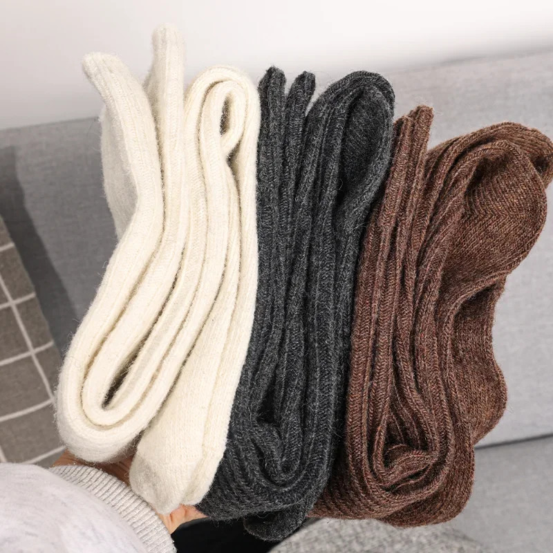 Women Long Socks Cashmere Boot Solid Wool Thigh Stocking Skinny Casual Cotton Over KneeHigh Fluffy Female Knee Sock 241112