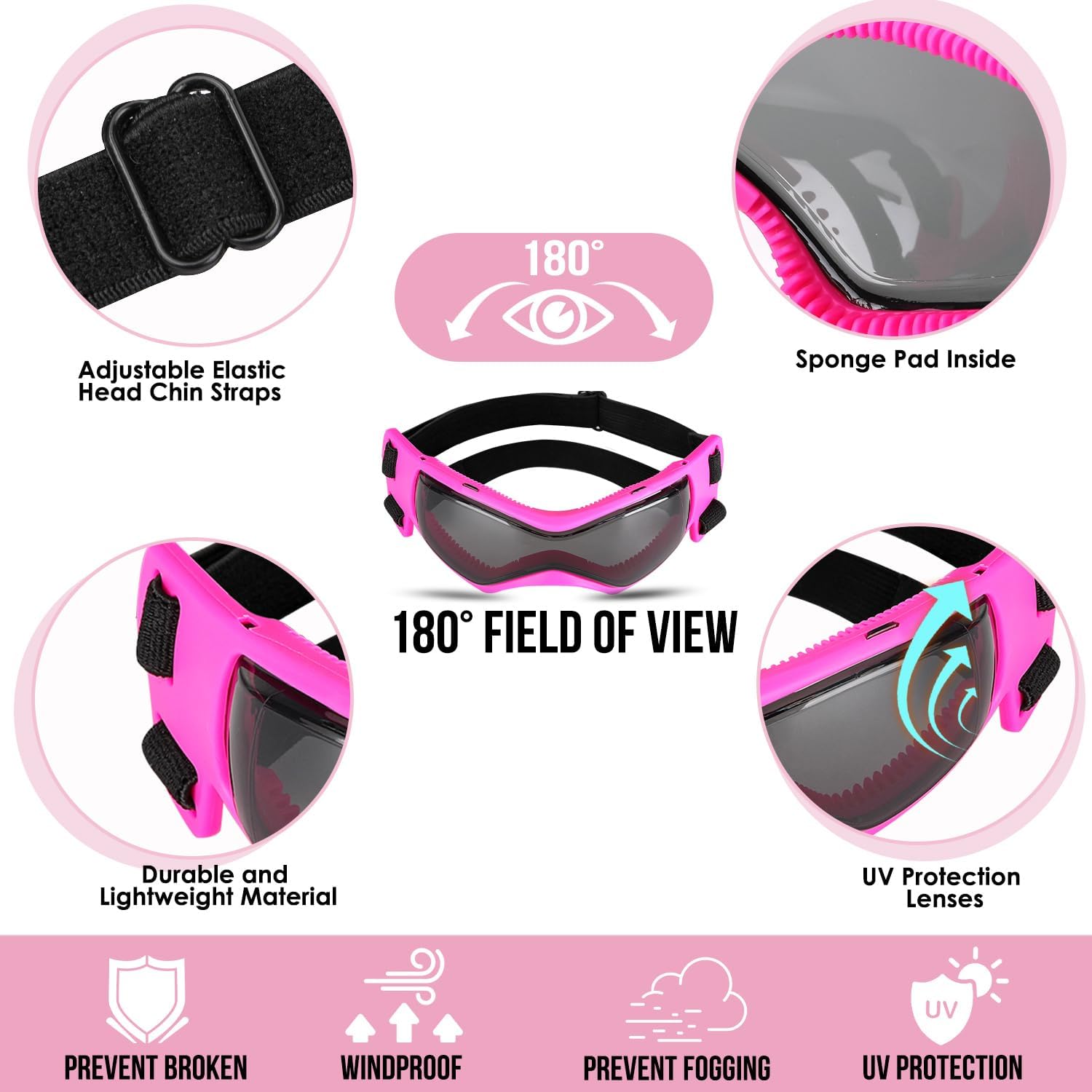 SlowTon and Goggles - UV Protection Doggy Sunglasses Dog Glasses Pet Motorcycle Helmet with Ear Holes Adjustable Belt Safety Hat for Medium Large Dogs