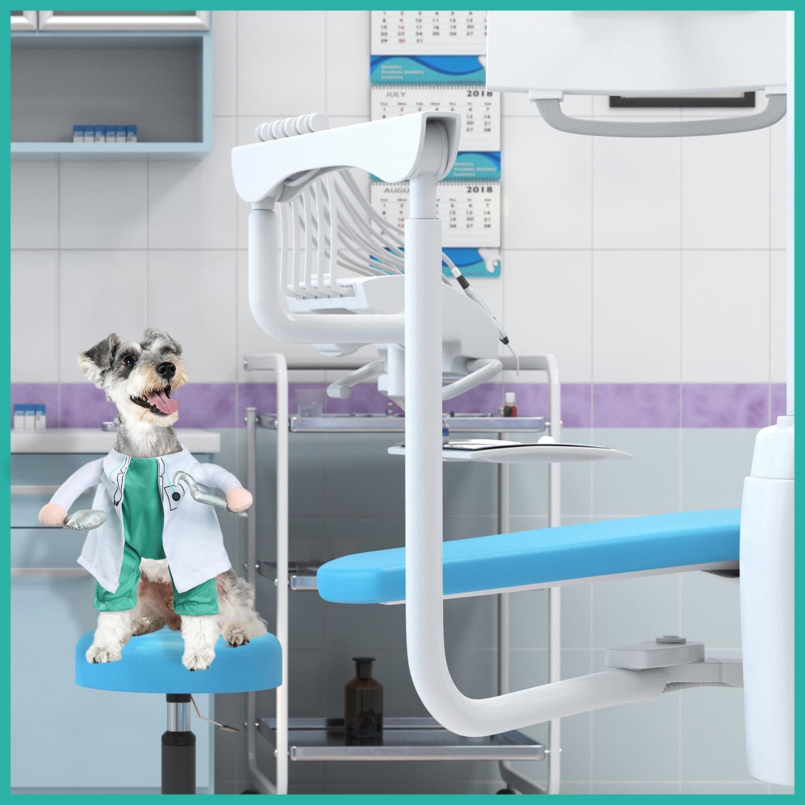 DELIFUR Halloween Dentist - Pet Dress Up Costume Funny Apparel Uniform Adjustable Doctor Cosplay Outfit for Medium Dog