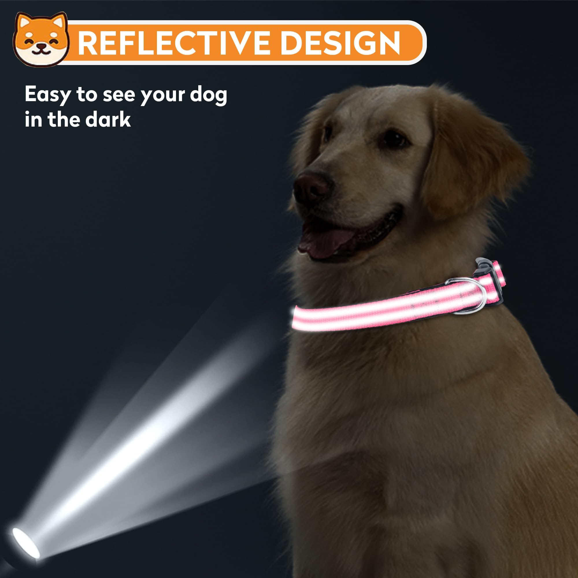PWOD Reflective Dog Collar, Adjustable Soft Neoprene Padded Nylon Pet Collars with Buckle for Dogs,,M