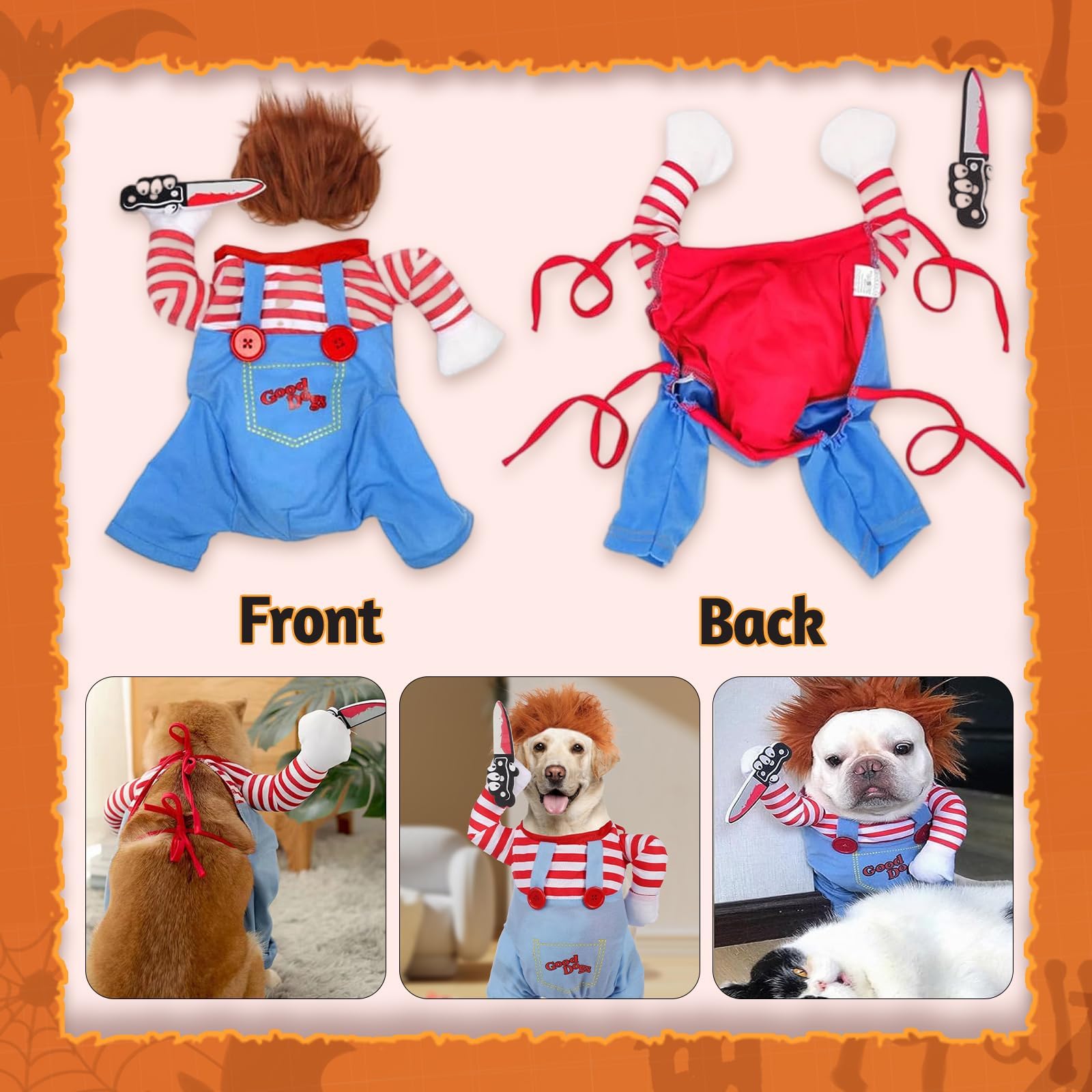 Pet Deadly Doll Costume, Novelty Halloween Christmas Funny Dog Cosplay Outfits Cute Clothes for Small Large Dogs Cats Party Dress Up Cool Puppy Costum