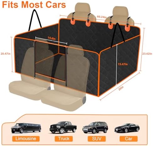 Back Seat Cover for Dogs, Dog Car Seat Cover for Back Seat, Waterproof Dog Hammock for Car Travel Bed, Foldable Backseat Pet Protector in Car SUV Truc