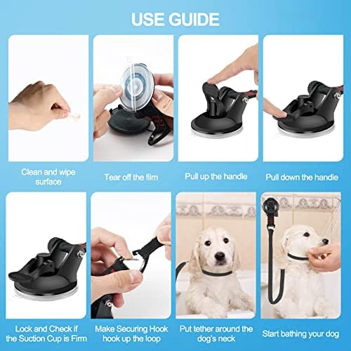 Bathing Tether Heavy Suction Cup, Tub Restraint Soft Nylon Leash with Adjustable Collar for Pet Dog Cat Shower and Grooming Red