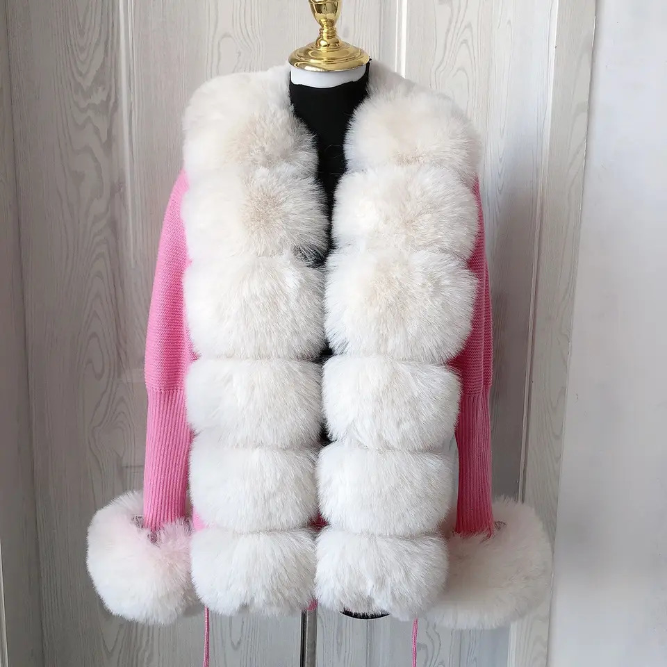 Womens Cropped Sweater Cardigan Spring Autumn Faux Fur Knit with Collar Ladies Coat 241120