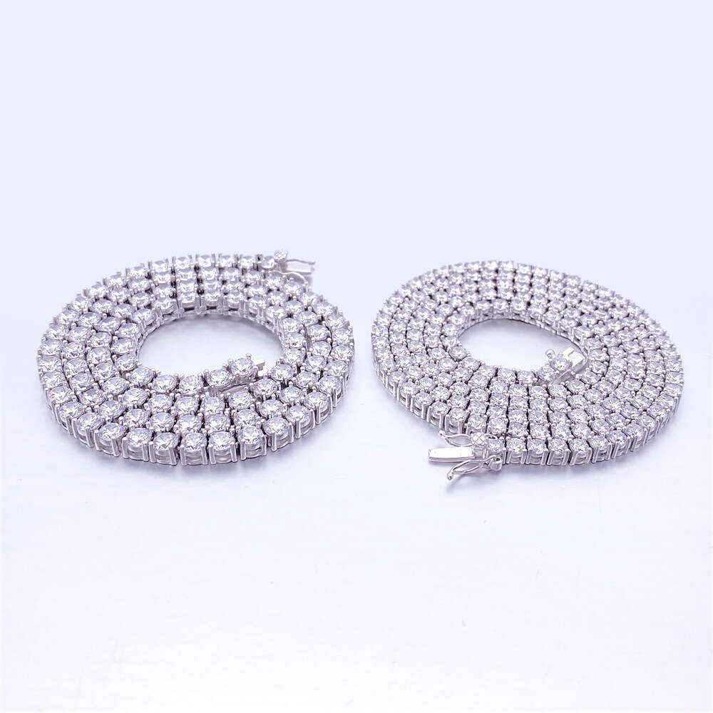 Finest Jewelry Necklace Bling Width 3mm 18k Real White Gold Round Moissanite Diamonds Tennis Chains