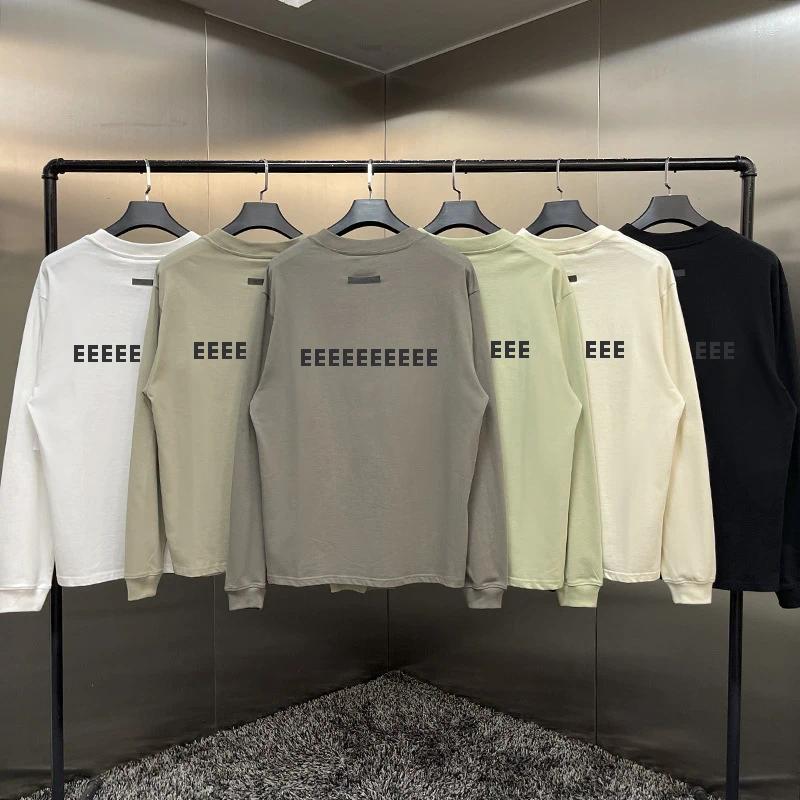 Men's T Shirts Season 7 Luxury Design Long Sleeve T-shirts Back Two Rows Silicone Letter Logo Tops Fashion Women's Oversized Bottom Shirt