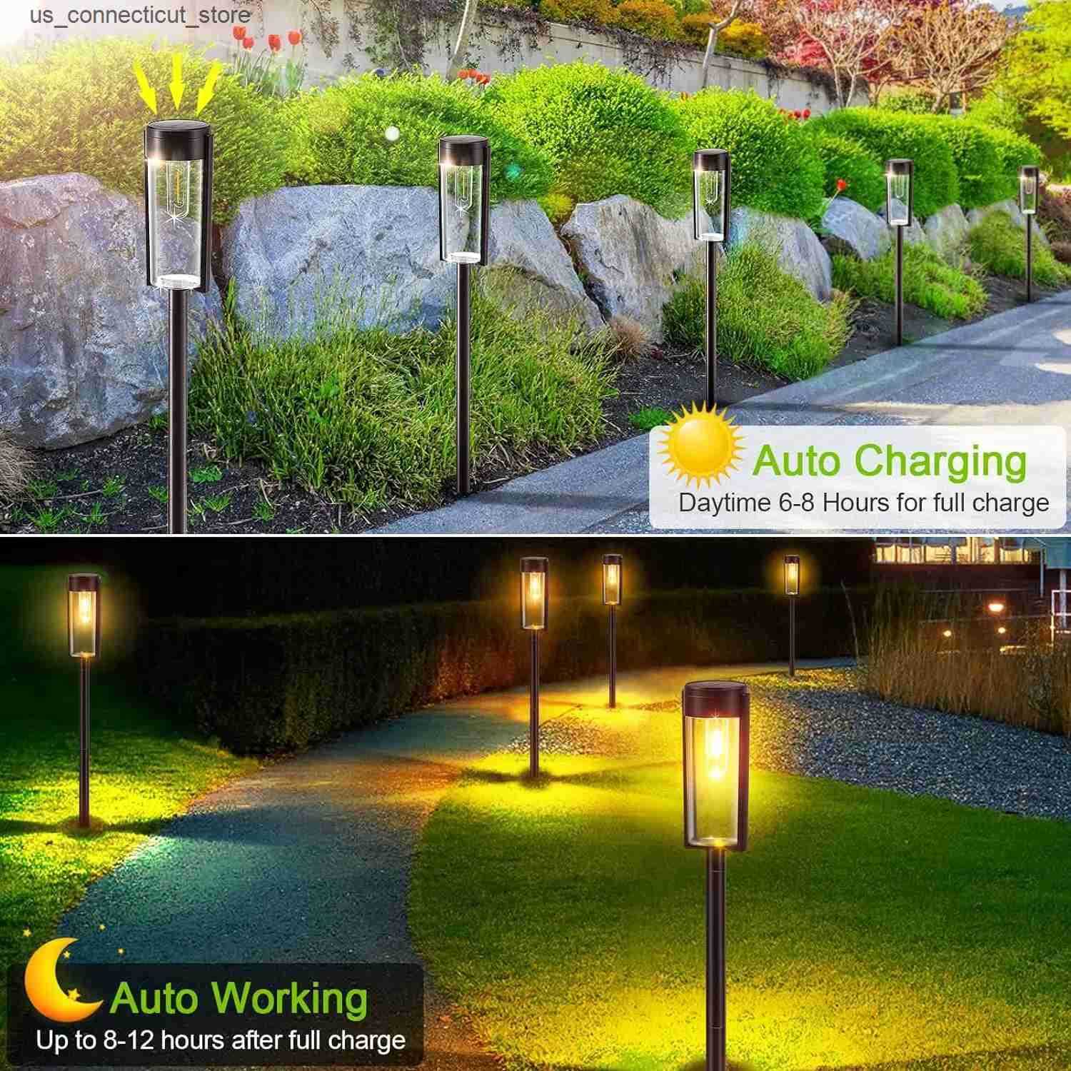 Solar Garden Lights 6/12 package includes outdoor solar path lights outdoor upgraded solar lights and automatic on/off solar landscape path lights L24