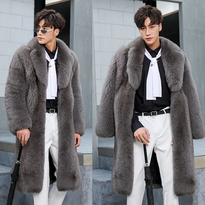 Mens Faux Fur Coat Winter Thicken Fluffy Long Sleeve Warm Outerwear y Bontjas Jackets Windbreaker 241112