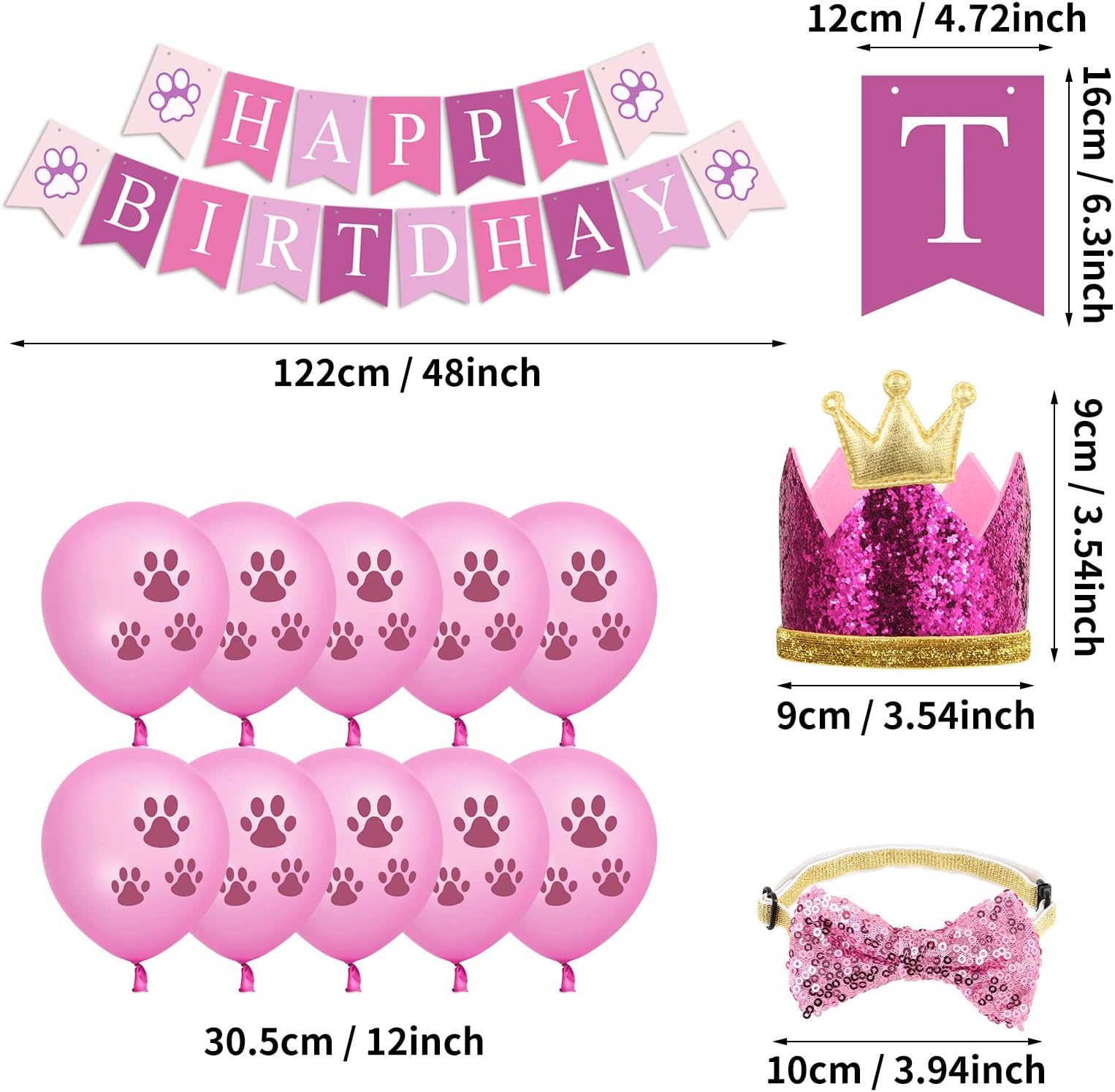 Selemoy Supplies, Hat Bandana Scarf with Cute Dog Bow Tie, Flag, Balloons for Small Medium Dogs Pets, Doggie Birthday Party Supplies Decorations