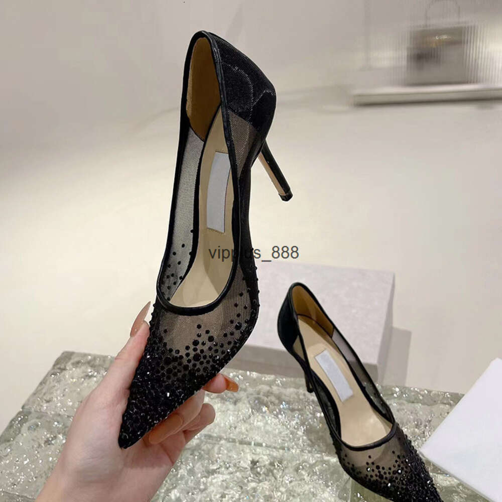 Designer Casual Sandals Luxury Brand High Heels Breathable Mesh Cloth Clear Crystal Sparkling womens wedding dress Shoes Leg Long Heel High 8.5cm with flat heel
