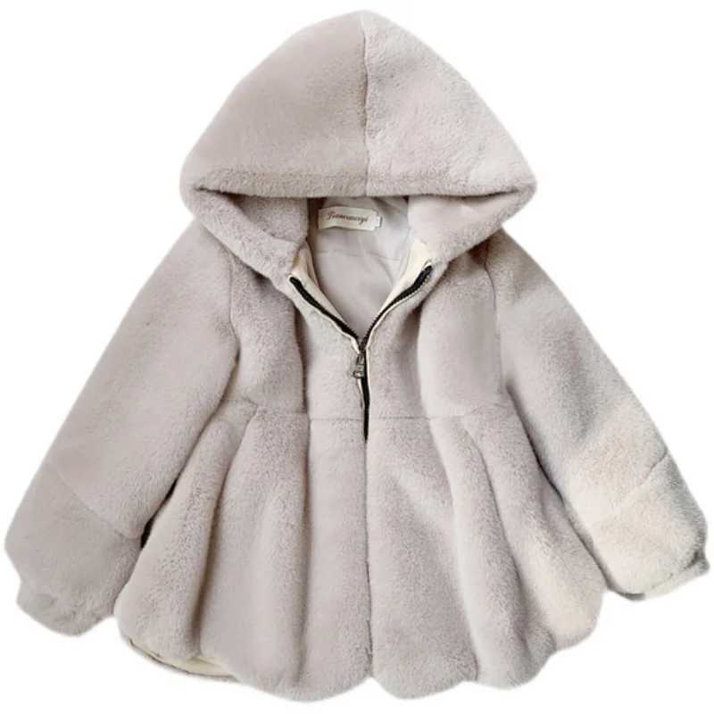 Tench coats Fashion Baby Winter Warm Fur Coats For Girls Long Sleeve Hooded Warm Jacket For Christmas Party Kids Fur Outwear Clothing H241127