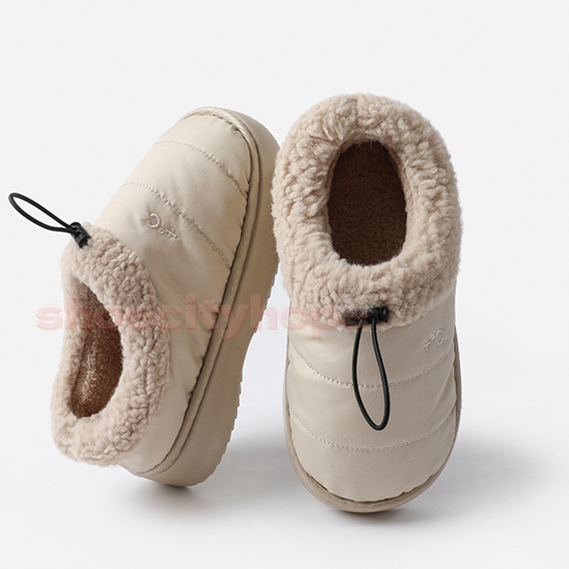 Winter Drawstring slipper mens Calfskin Fur Loafers Slippers white khaki grey brown pink green womens snow boots kids casual booties boy girls designe