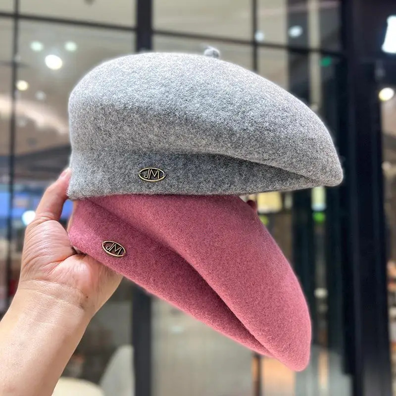 Women Autumn Winter Retro Woolen Felt Thick Berets Caps Big Head Fedora Classical Painter Hat 241127