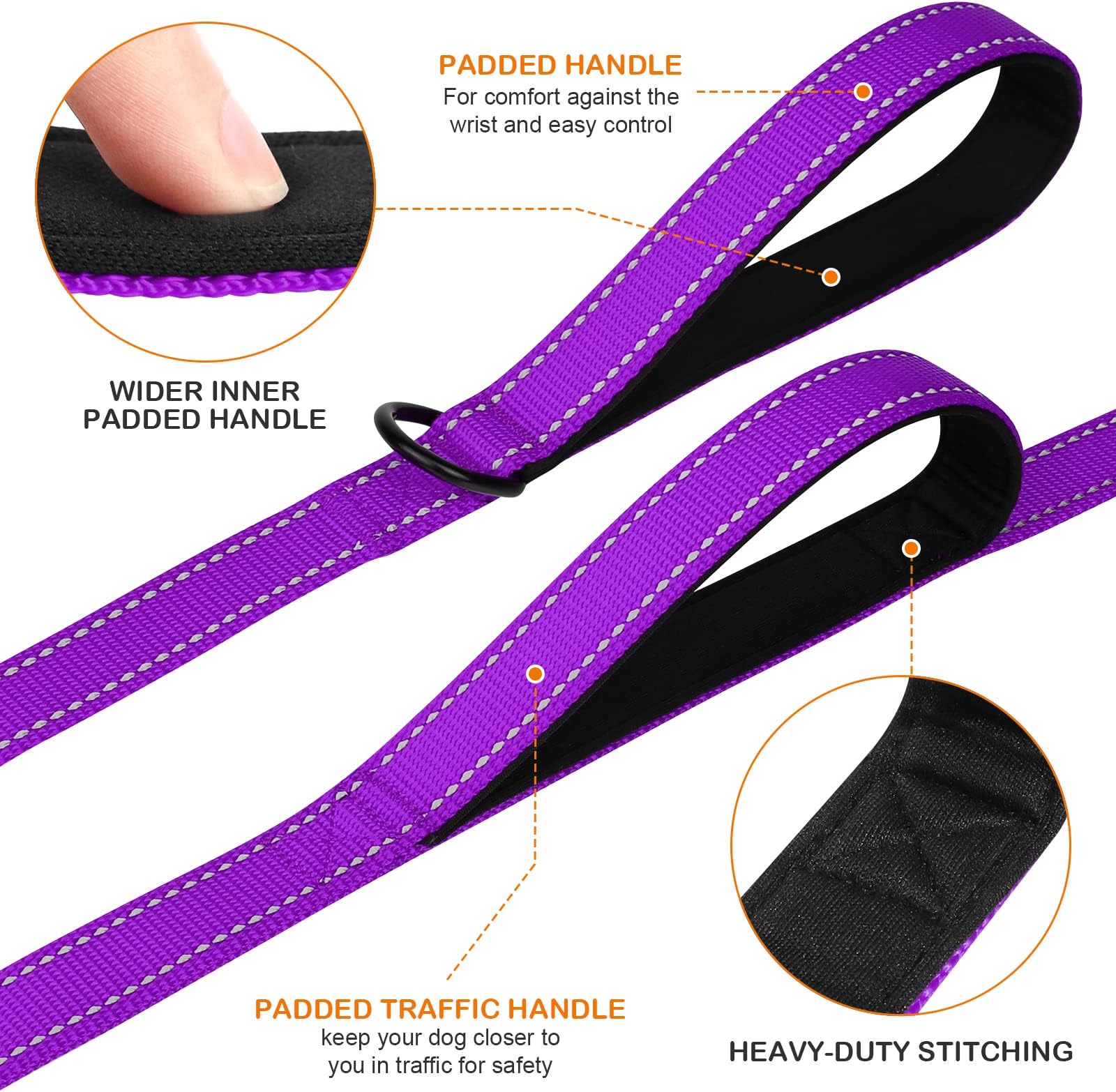 Joytale Heavy Duty Dogs That Pull, Double Handle Traffic Control, Double-Sided Reflective Night Safety, Dog Leash for Large Medium Dogs,FT, Orange