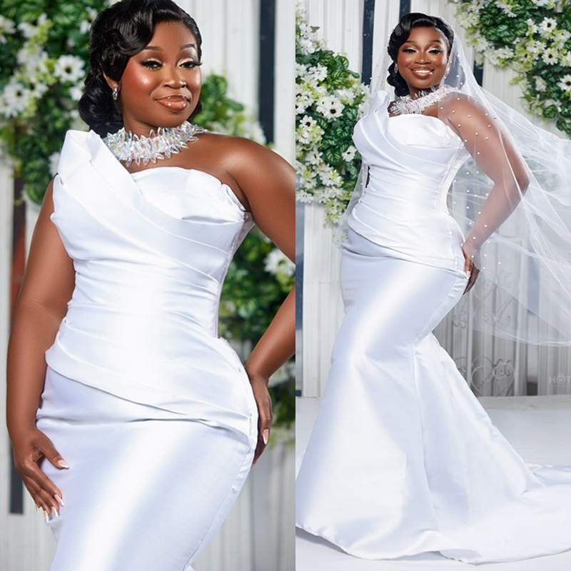 2025 African Wedding Dress Bridal Gowns Plus Size Mermaid Wedding Gowns Crystals Neck Pearls Beaded Lace Gowns For Nigeria Black Women Marriage D431