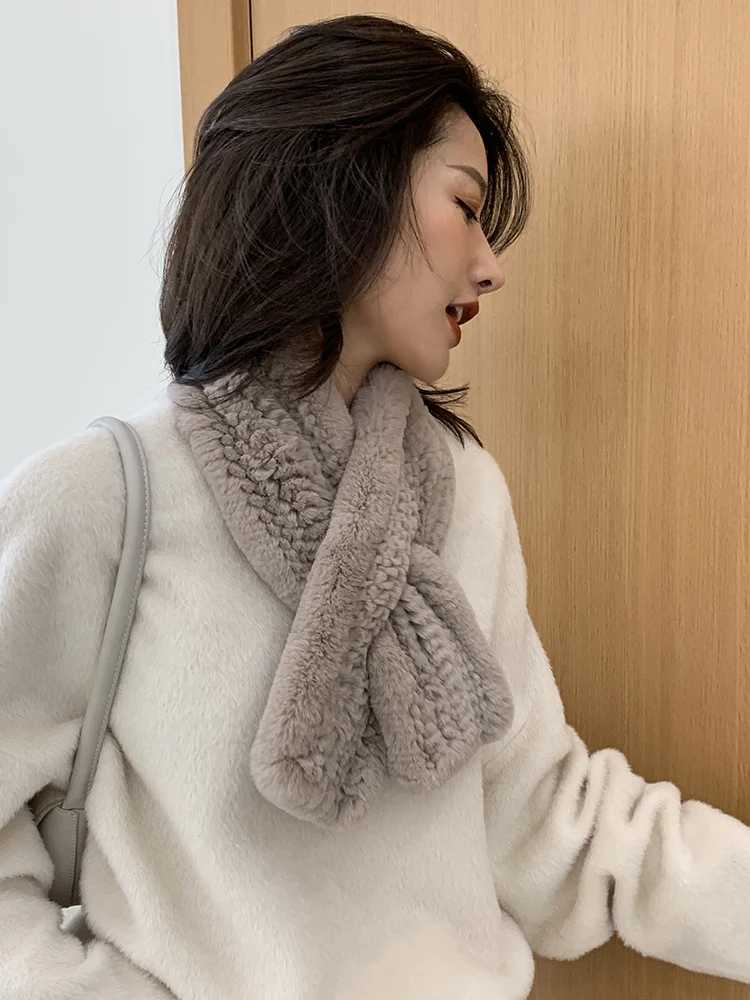 ZDFURS * Winter Thick True Rabbit Fur Fluffy Scarf Knitted Rex Rabbit Fur Collar Rabbit Fur Muffler Fashion Scarf W241127