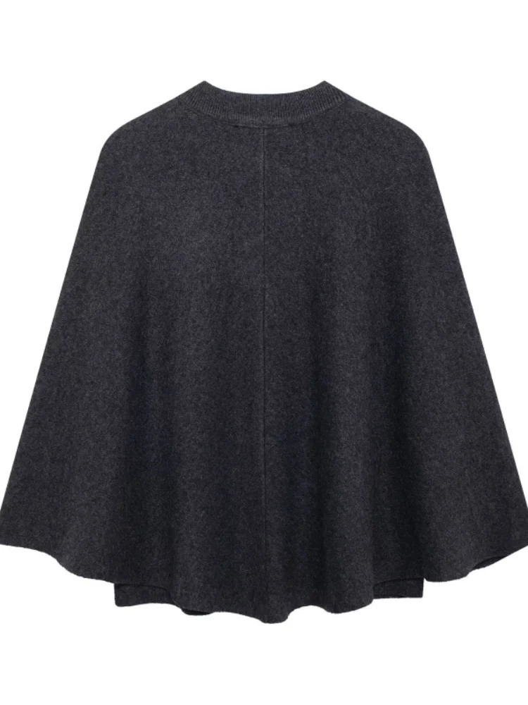 Fashion Long Sleeve Oversized Pleated Jacket Elegant Grey Metal Splicing Knit Cape Coats For Women Lady Chic Streetwear 241126