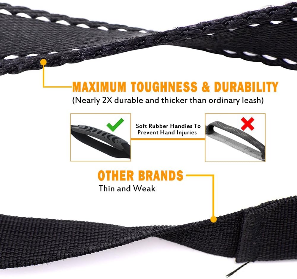 Fashion&cool Heavy Duty Especially Large Dogs Up to 150lbs, 4-6 Ft Reflective Dog Walking Training Shock Absorbing Bungee Leash Car Seat Belt Buckle, 