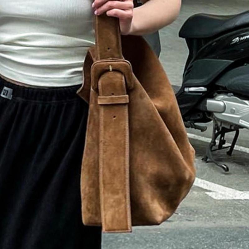 Autumn Winter Fashion Frosted Imitation Suede Single Shoulder Bucket Bag Casual Simple Large Capacity Handbag For Women Microfiber BagVoyage