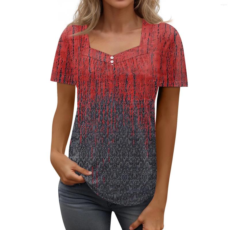 Womens T Shirts Shirtee Print Button Short Sleeve Daily Weekend Fashion Basic Square Collar Regularop Youthful Woman Clothes Cloth