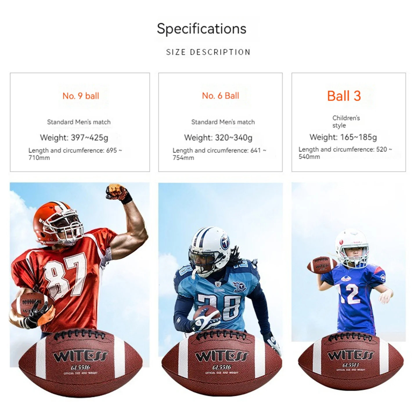 WITESS size #9 machine Sewn rugby PU leather American football official match adult club training rugby241126