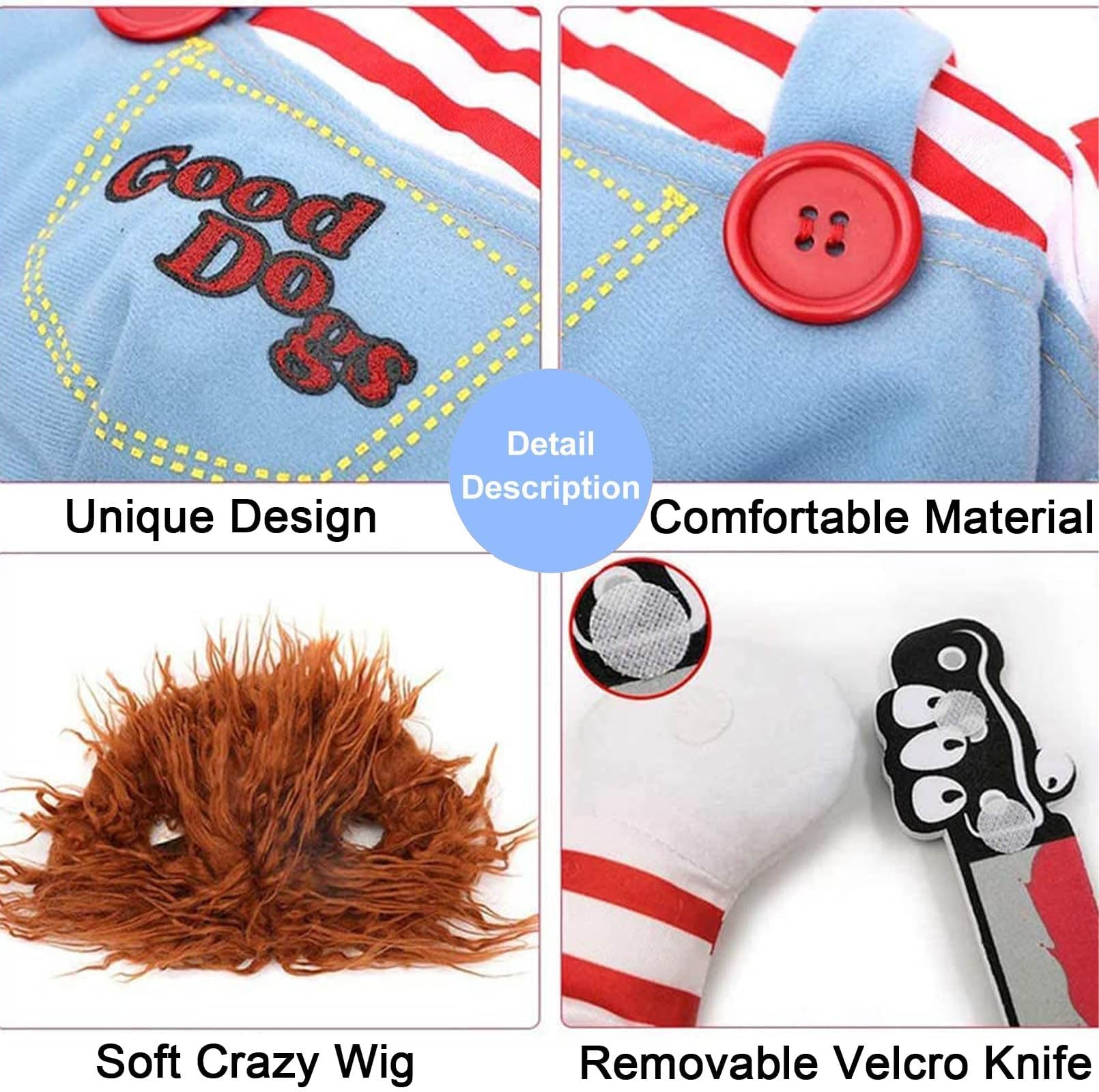 Pet Deadly Doll Costume, Novelty Halloween Costumes Cosplay Funny Outfit, Cute Dog Clothes for Small Medium Dogs Cats Puppy, Christmas Party Costume C