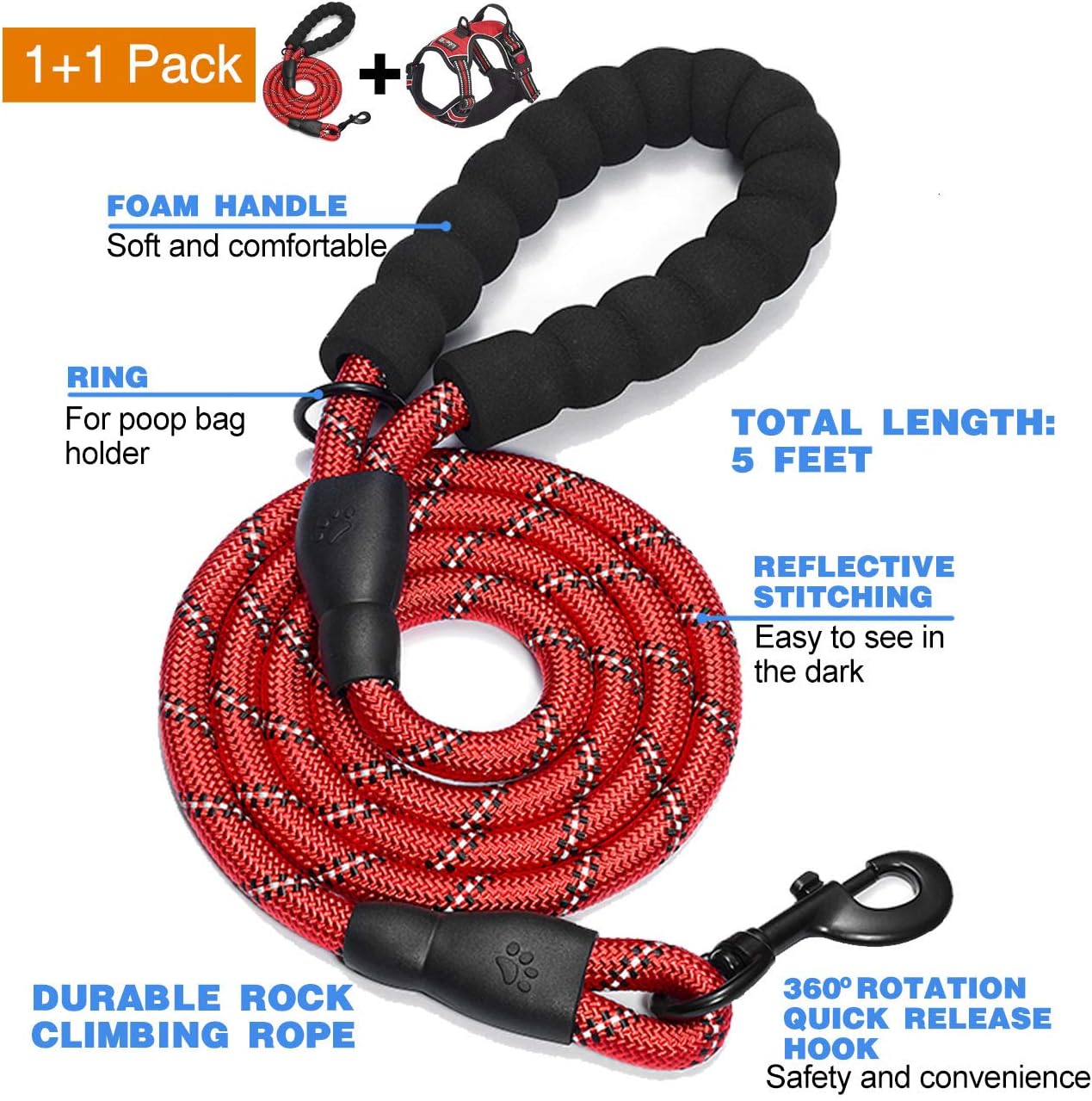 tobeDRI No Pull Adjustable Reflective Oxford Easy Control Medium Harness with A Free Heavy Duty 5ft Dog Leash (L (Neck: 18 -25.5 , Chest: 24.5 -33 ), 