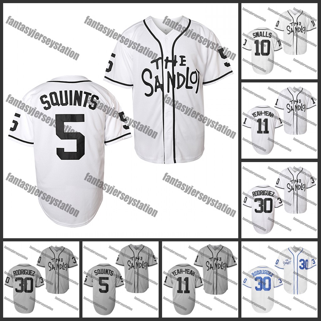 IN STOCK The Sandlot Baseball Jersey 5 White SQUINTS Embroidered Baseball Sports Tops Baseball Shirt 90s Hip Hop Fashion Clothing for Sports Festive O