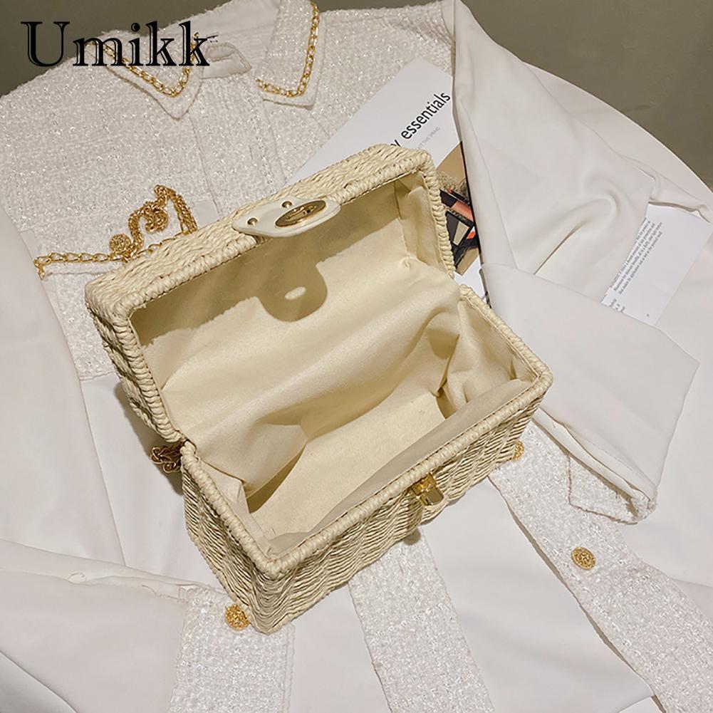 New rattan woven shoulder bag trend for leisure women Bohemian handmade woven basket crossbody bag beach square box top designer handbag