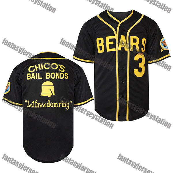 Men's Polyester Baseball Jersey Bad News Bears#12 Black Tanner Boyle Chico'S Bail Bonds Embroidered V-Neck Breathable Button-Up Shirt for Sp