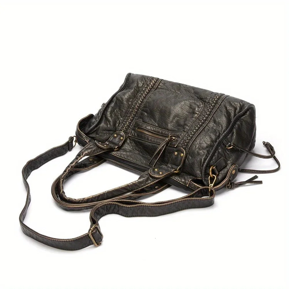 Soft leather retro shoulder bag messenger bag large capacity handbag Y2K motorcycle bag 241126