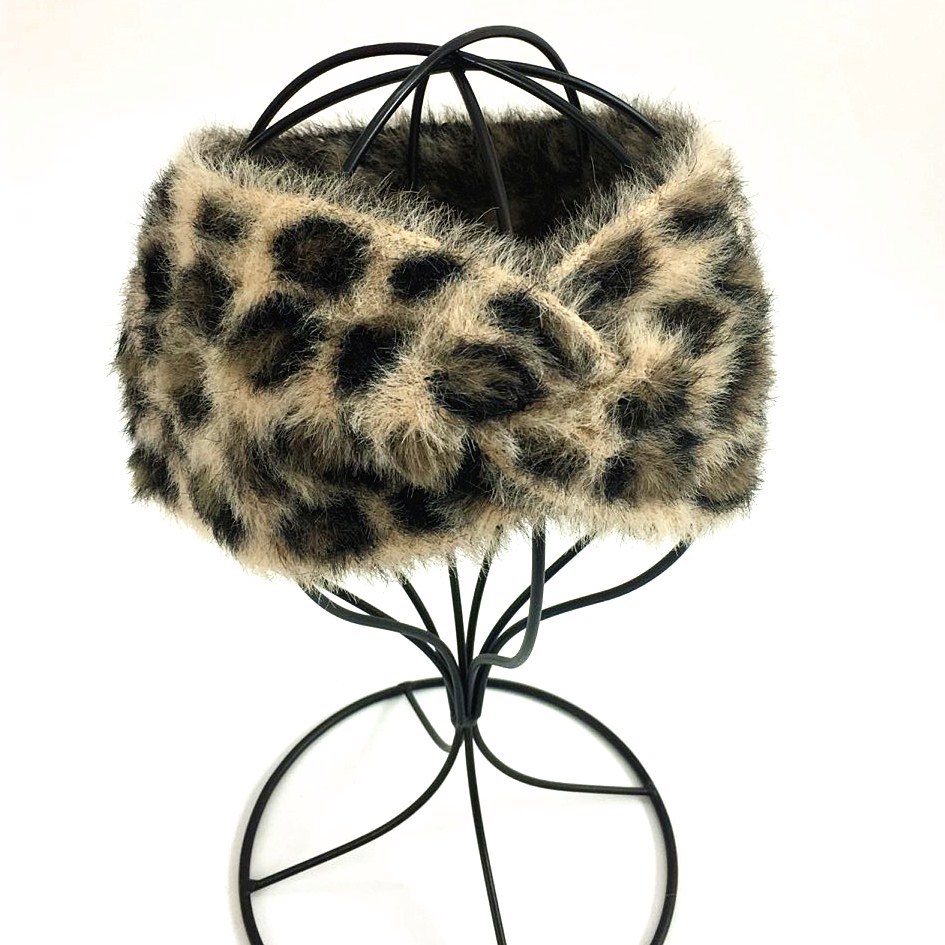 European and American leopard print thick knitted headband plush ear protection headband face wash women's hair accessories warm autumn and winte