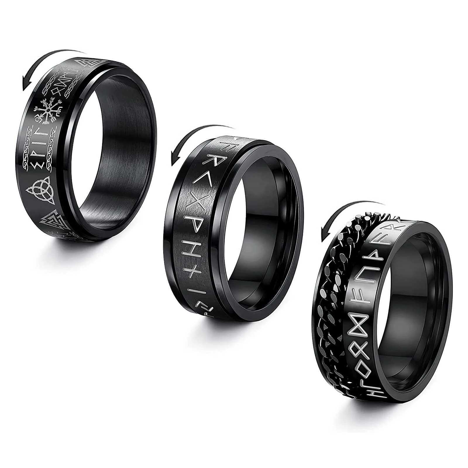 Vintage Stainl Steel Odin Norse Viking Rune Rings For Men Women Cool Spinner Fidgets Rings Retro Nordic Amulet Jewelry GiftsXJ241127