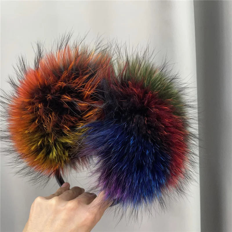 Rainbow Color Fox Fur Earmuffs Warm Protection Earmuffs Genuine Leather Bracket Fur Earmuffs Ear Covers Winter Earmuffs 241126