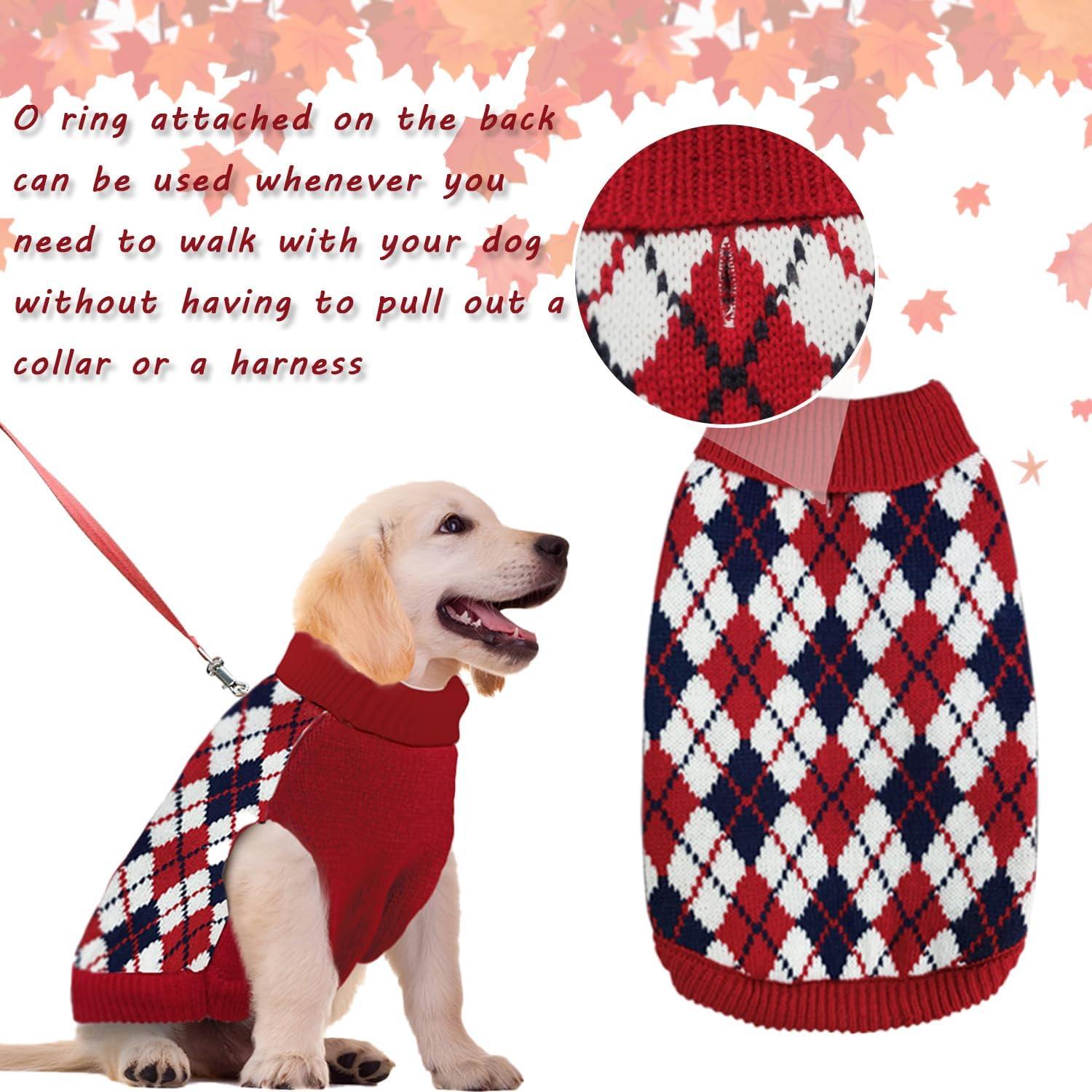 Dog Sweaters Small Dogs,Christmas Argyle Xmas Clothes, Pet Shirts for Kitten Puppy,Red Boys Girls Winter Knitwear Warm Clothes