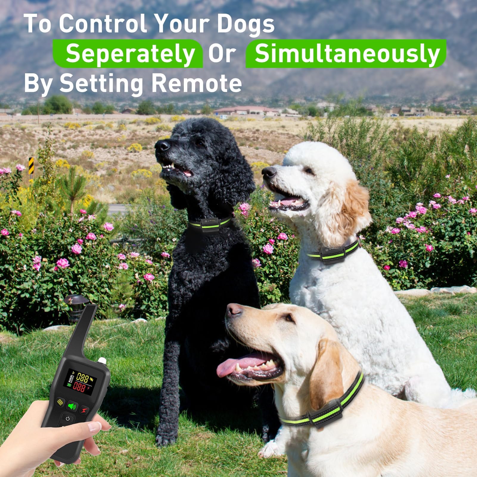 PetJoy Automatic for 3 Dogs, Modes, Bark and Training Combo, Shock Collar with Auto Mode (Level 1-5) - Remote 3300 Ft