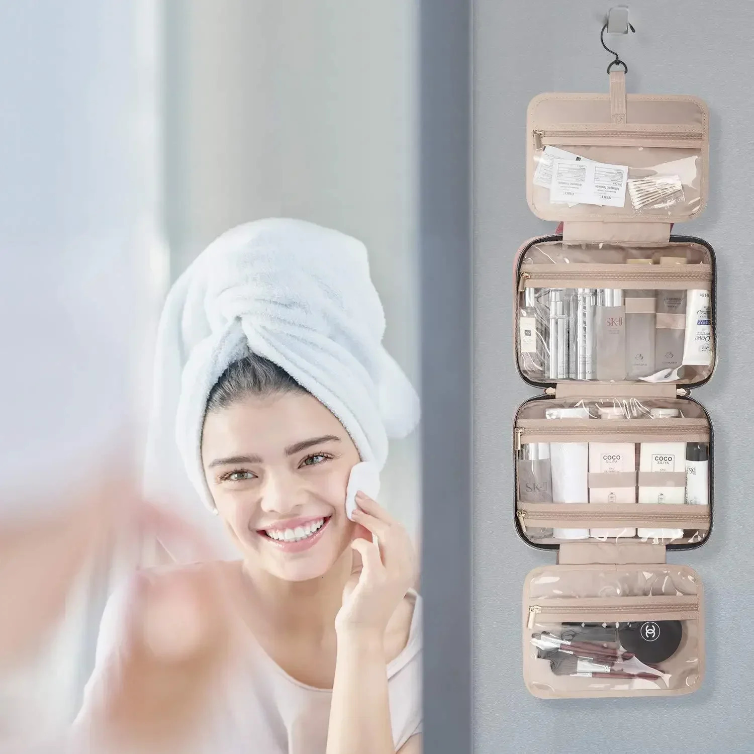 Foldable Travel Organizer Hanging Toiletry Makeup Bag Women Cosmetic Make Up Storage Waterproof Beauty Pouch Men Bathroom Case 241127