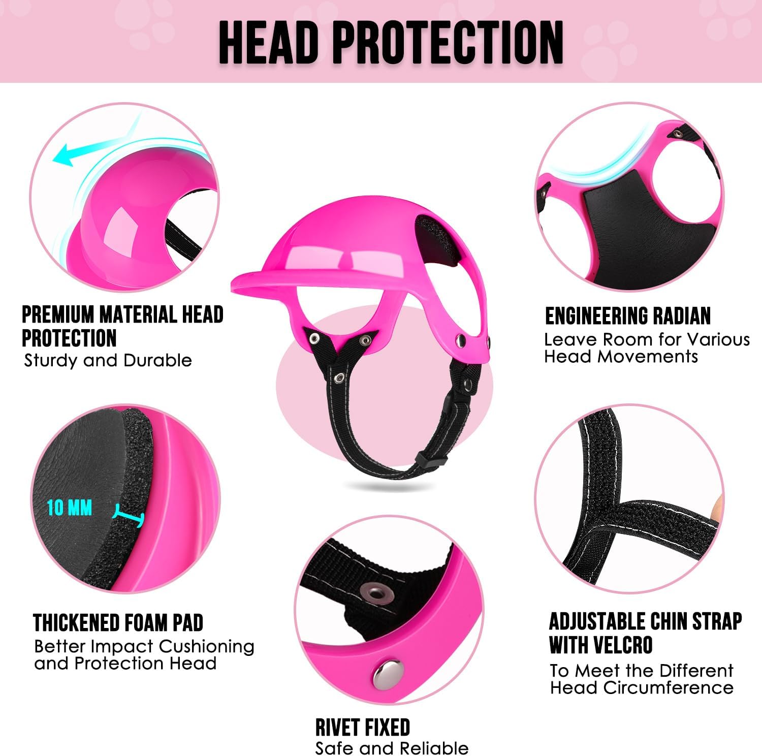 SlowTon and Goggles - UV Protection Doggy Sunglasses Dog Glasses Pet Motorcycle Helmet with Ear Holes Adjustable Belt Safety Hat for Medium Large Dogs