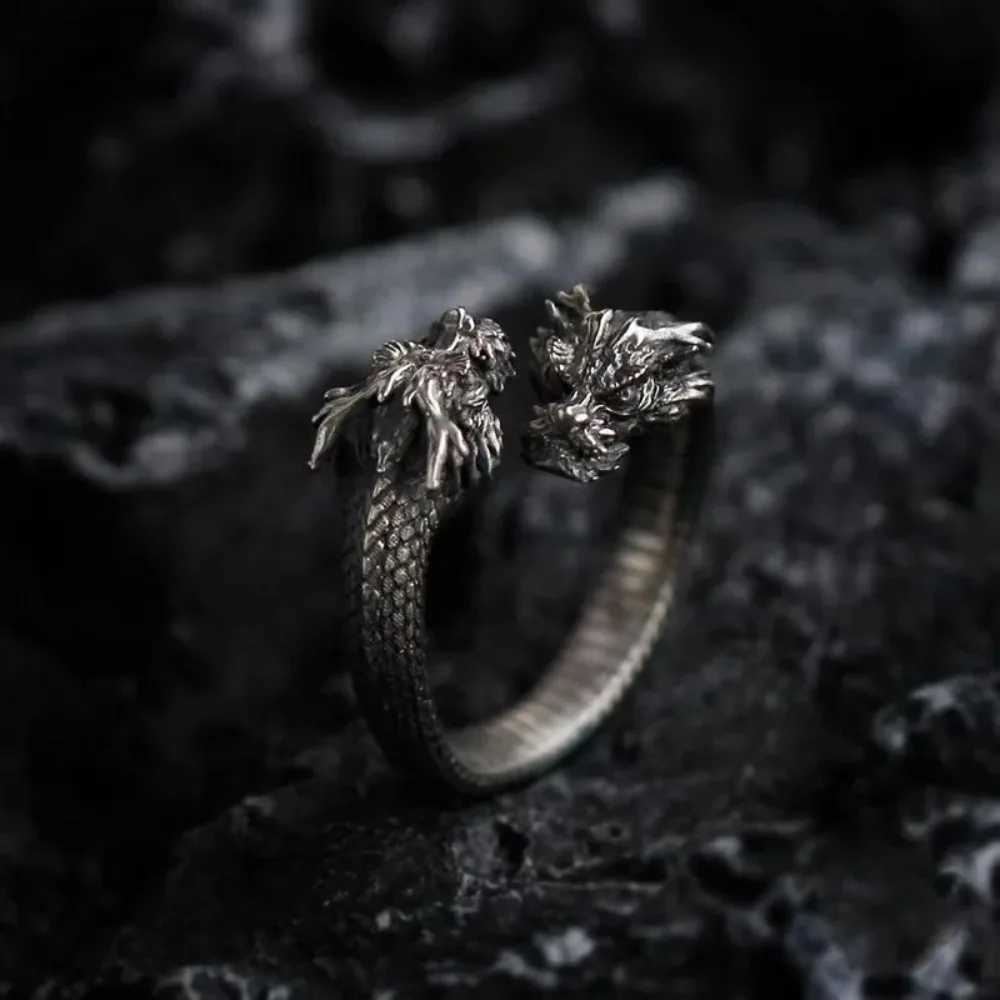New Personalized Retro Domineering Trend Two-headed Dragon Ring Men Women Punk Adjustable Ring Hip Hop Rock Simple AccoriesXJ241127