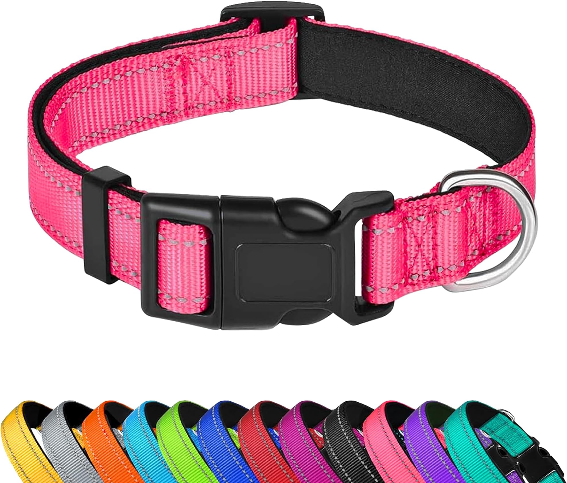 PWOD Reflective Dog Collar, Adjustable Soft Neoprene Padded Nylon Pet Collars with Buckle for Dogs,,M