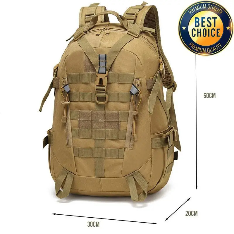 40L Tactical Reflective Backpack Outdoor Molle Camouflage Rucksack Assault Bag Hiking Camping Hunting Travel Riding Knapsack 241127