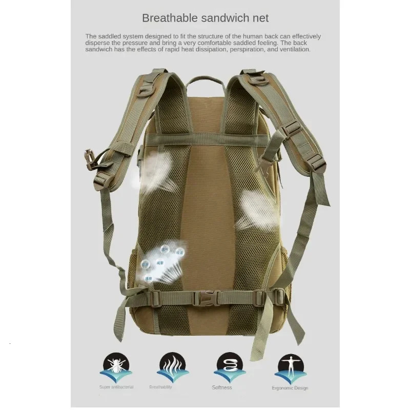 Outdoor Hiking Sports Camping Multifunctional MilitaryTactical Backpack Hunting Multifunctional Soft Back CamouflageMilitaryBag 241127