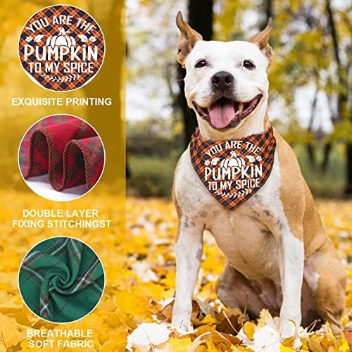 4 Pack Halloween Thanksgivng Christmas Bandanas - ic Fall Plaid Xmas Bandana Triangle Scarf Bibs Kerchief Gift Set Pet Holiday Accessories Decoration 