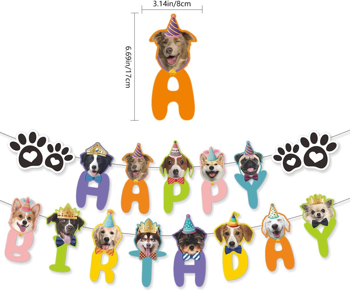 Agirct Dog Boy Party Supplies,Birthday Hat,Bow Tie, Bandana, Banner,Puppy Pet Theme Birthday Decorations Suit for Golden Doodle Teddy Husky Labrador(4