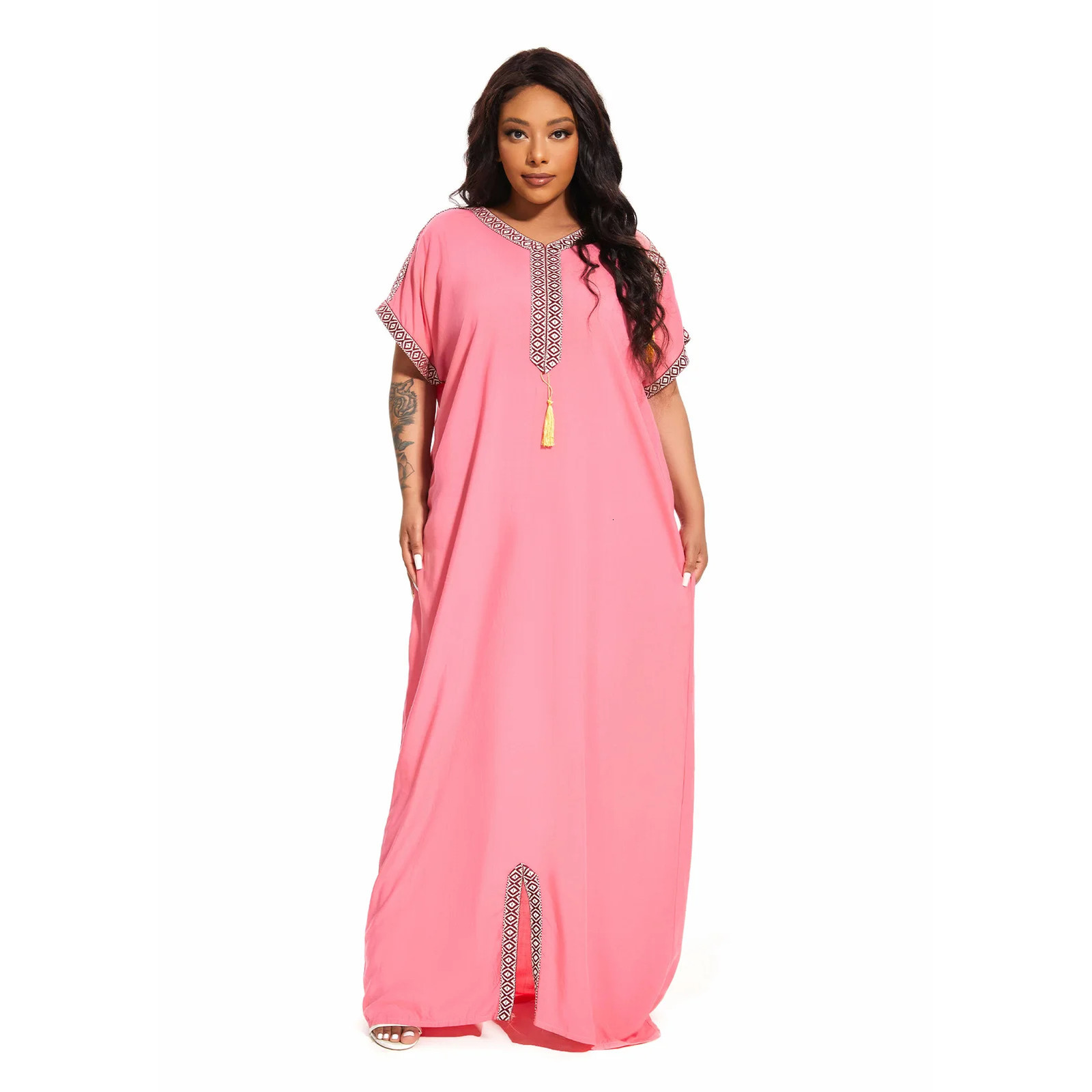 2024 PlusSize Cover Caftan Traditional short sleeve Dress cotton kaftan beach home abaya African dresses for women 240423