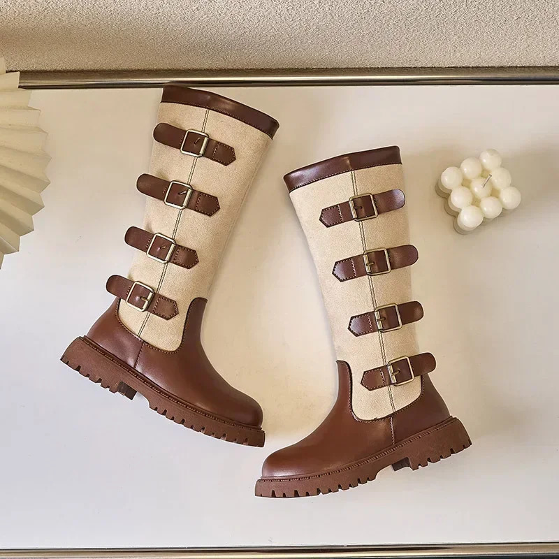 Children High Boots for Girls Autumn Winter Fashion and Comfortable British Style Casual Versatile Trendy Leather Shoes 241127