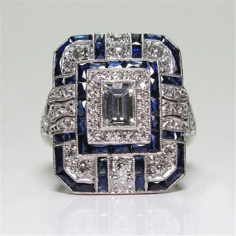 HOYON s925 Sterling Silver Color Square Female Ring Couple Ring Natural Zircon Crystal Sapphire Male Hip Hop Ring Party Jewelry 241126