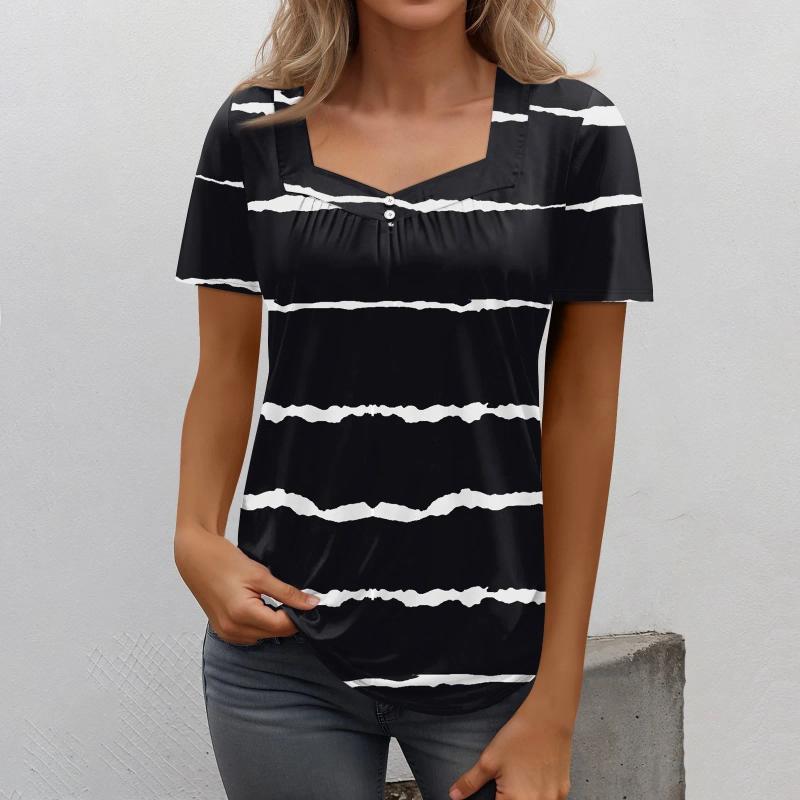 Womens T Shirts Shirtee Print Button Short Sleeve Daily Weekend Fashion Basic Square Collar Regularop Youthful Woman Clothes Cloth