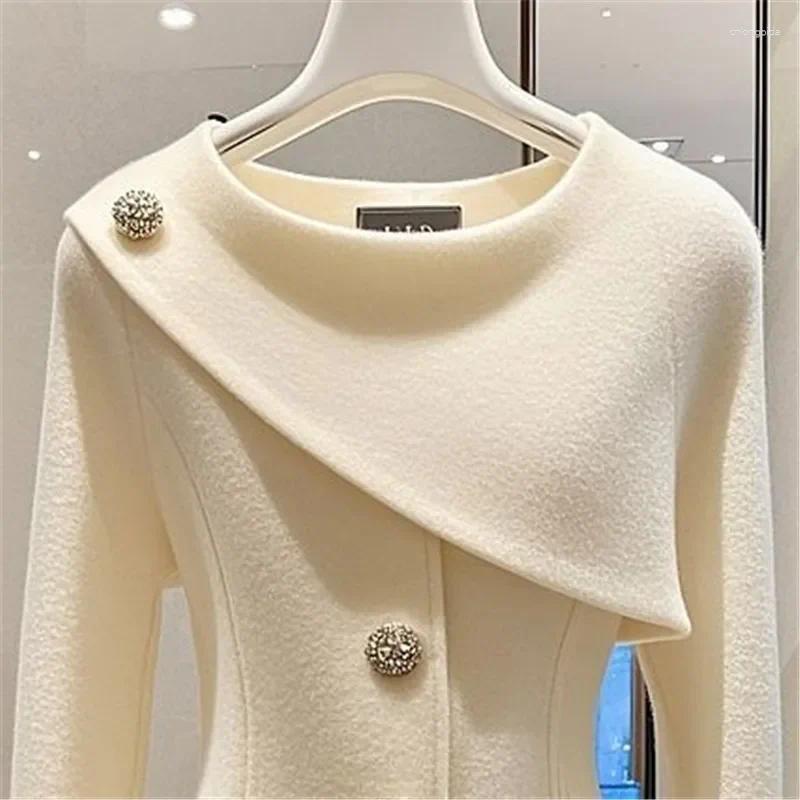 Women's Jackets High End Elegant Jacket Coat Women Autumn Winter O-neck Long Sleeve Fashion Asymmetric Design Office Lady Outwear Tops